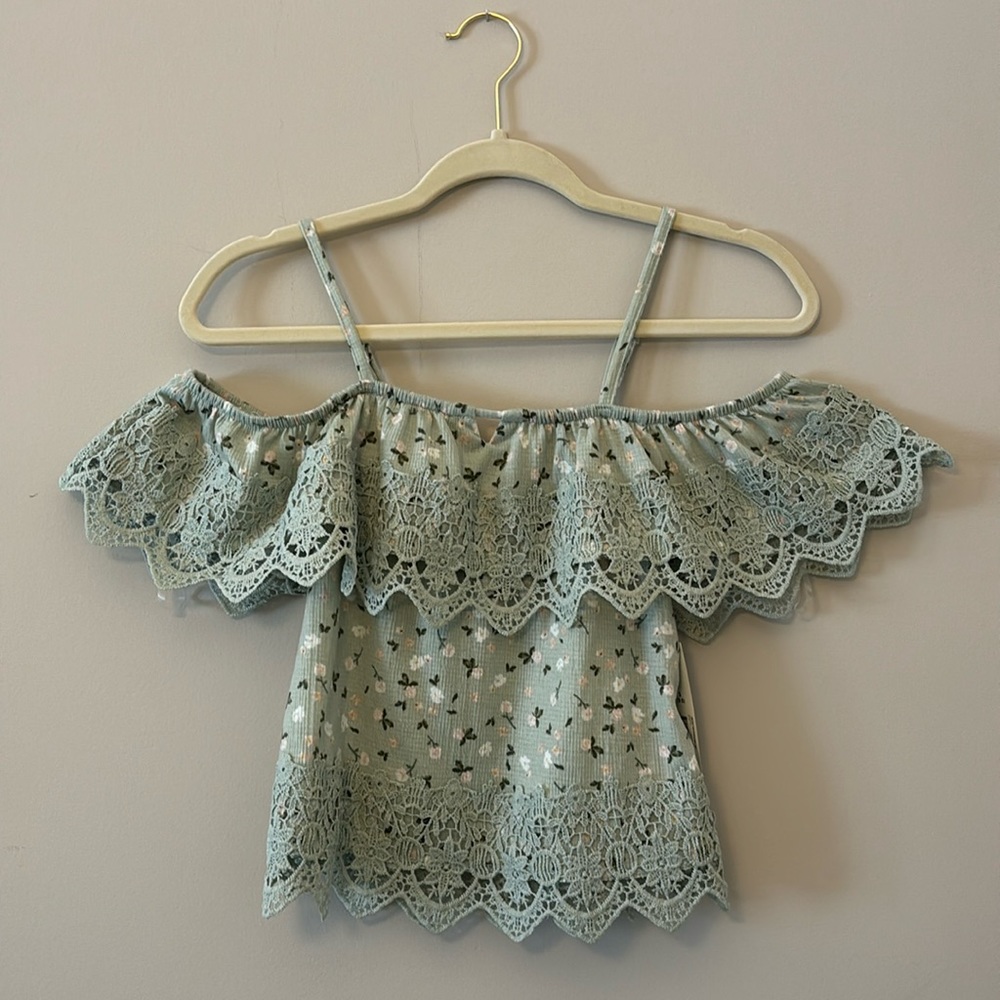 NOBO Teal/Floral Off the Shoulder Tank Top